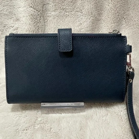 Michael Kors Jet Set Travel Large Double Zip Phone Wallet Wristlet Navy Leather - Picture 2 of 16